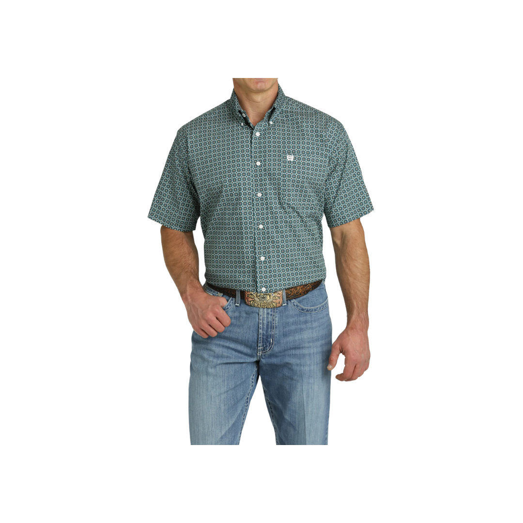 Cinch Men's Teal Print Button Down Shirt