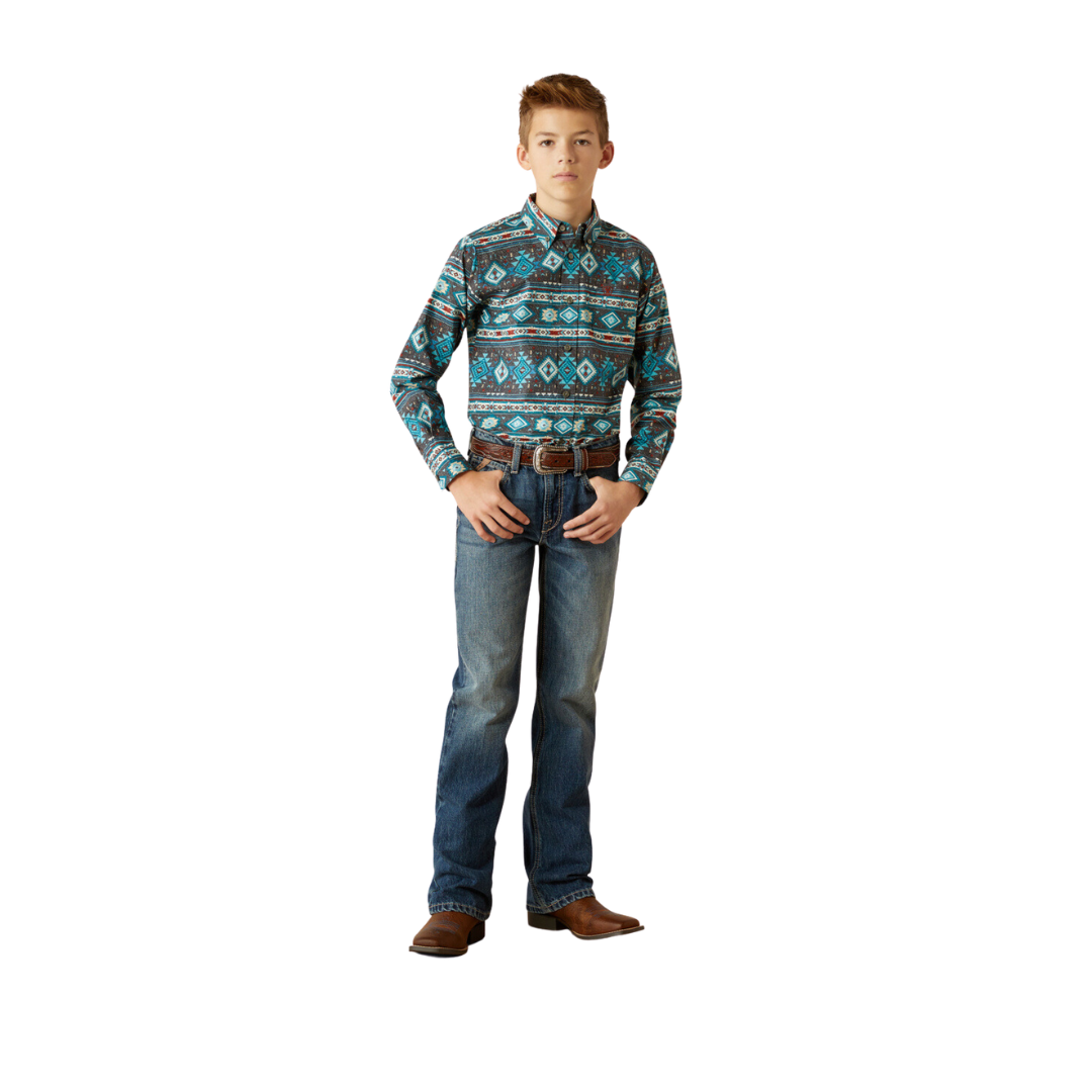 Ariat Youth Boy's Prestcot Teal Shirt