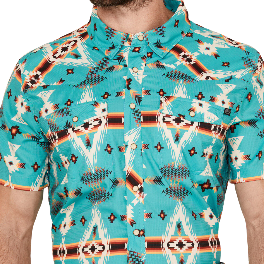 Panhandle Slim Men's Tek Print Turquoise Shirt