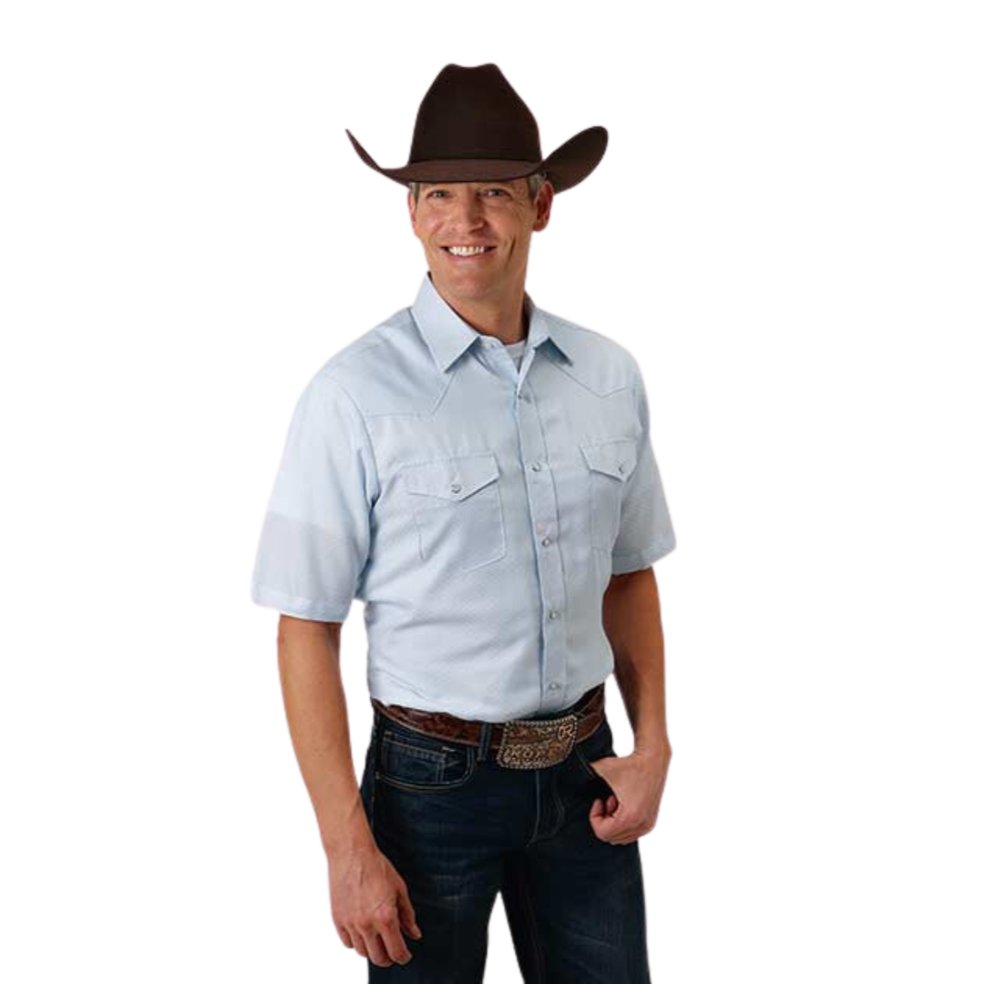 Roper Men's Tone On Tone Solid Blue Shirt