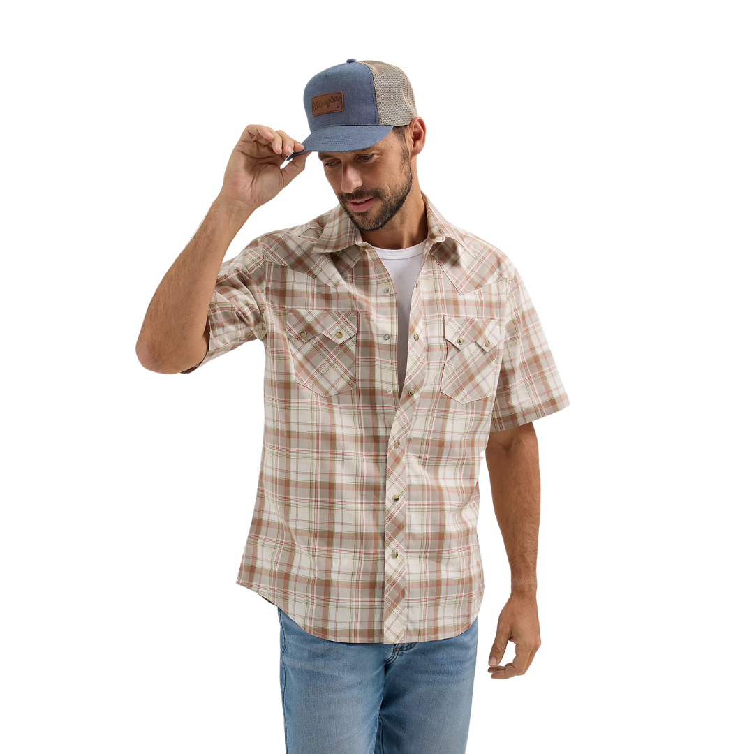 Wrangler Men's Retro Sawtooth Pocket Wheat Brown Shirt