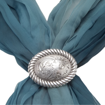 M&F Unisex Oval Engraved Concho Grey Scarf Slide