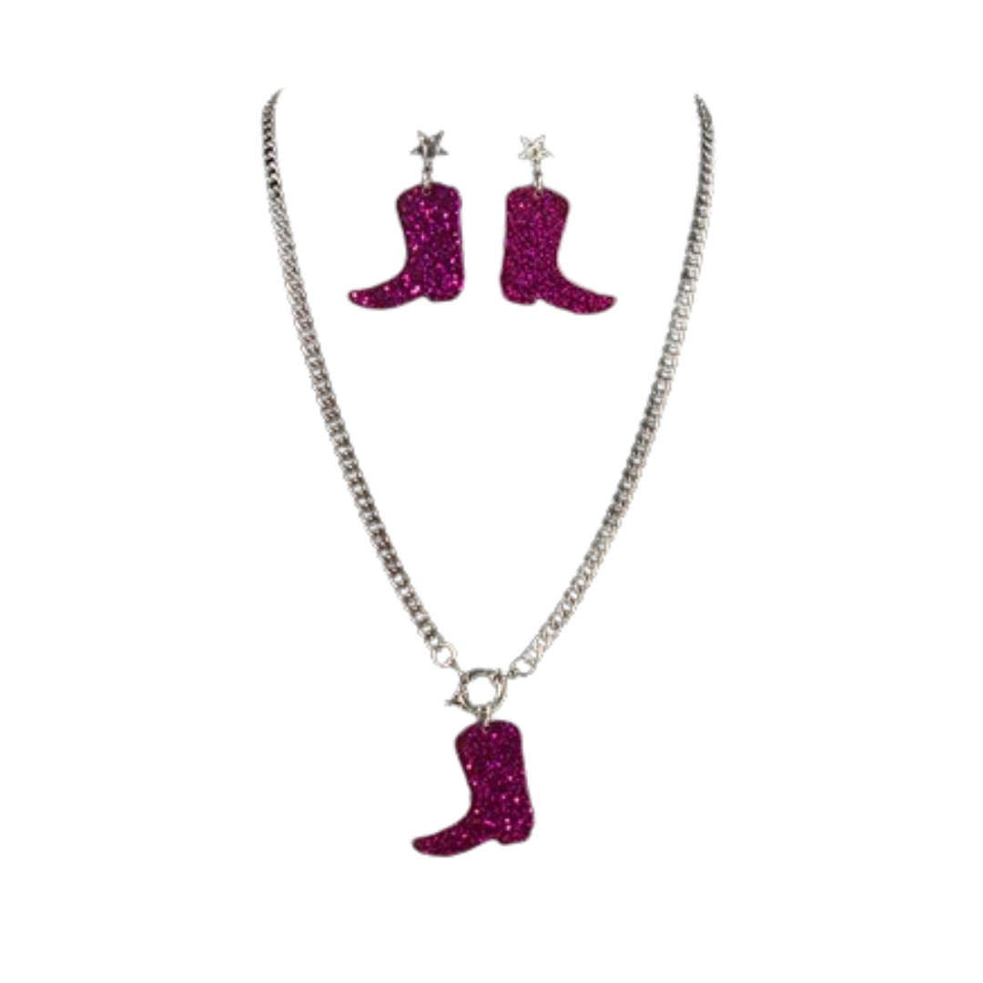 M&F Women's Glittery Boots Hot Pink Set