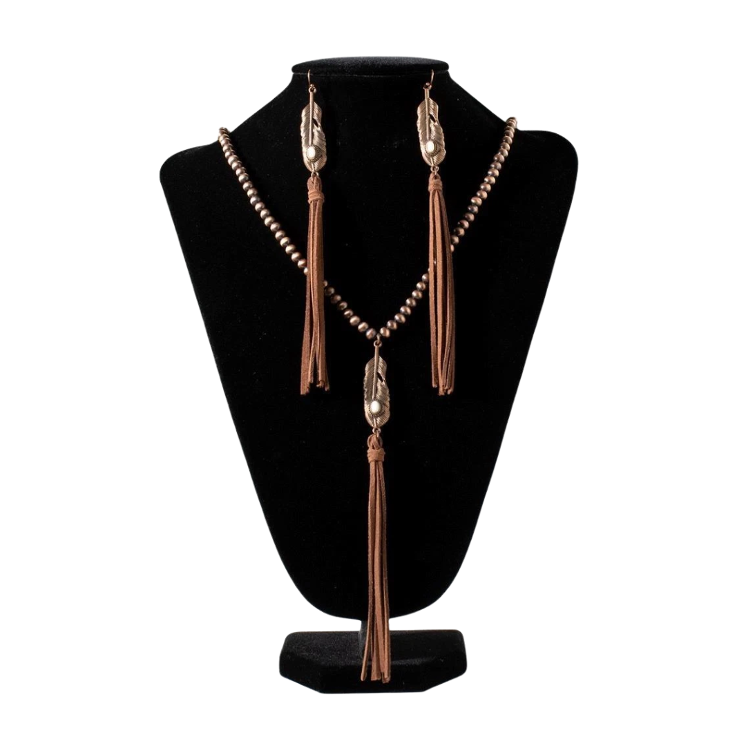 M&F Women's Feather Tassel Brown Set