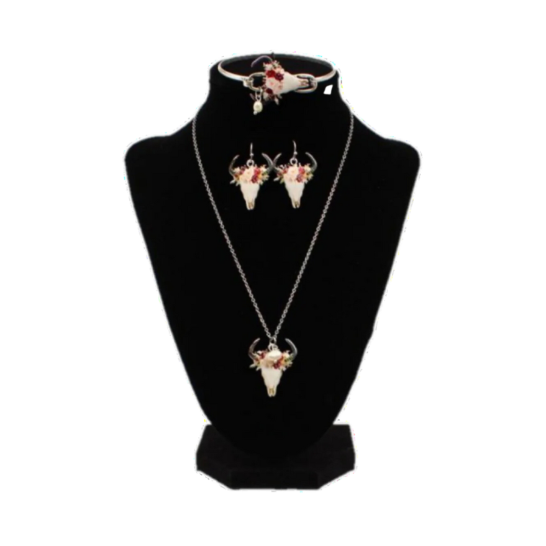Blazin Roxx Women's 3 Piece Floral Steer Head Silver Multicolor Set