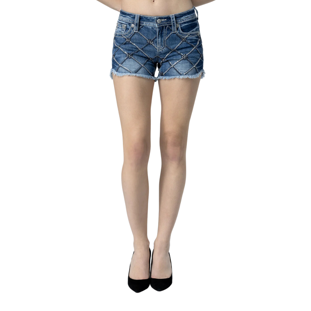 Miss Me Women's Criss Cross Sequin Medium Wash Shorts