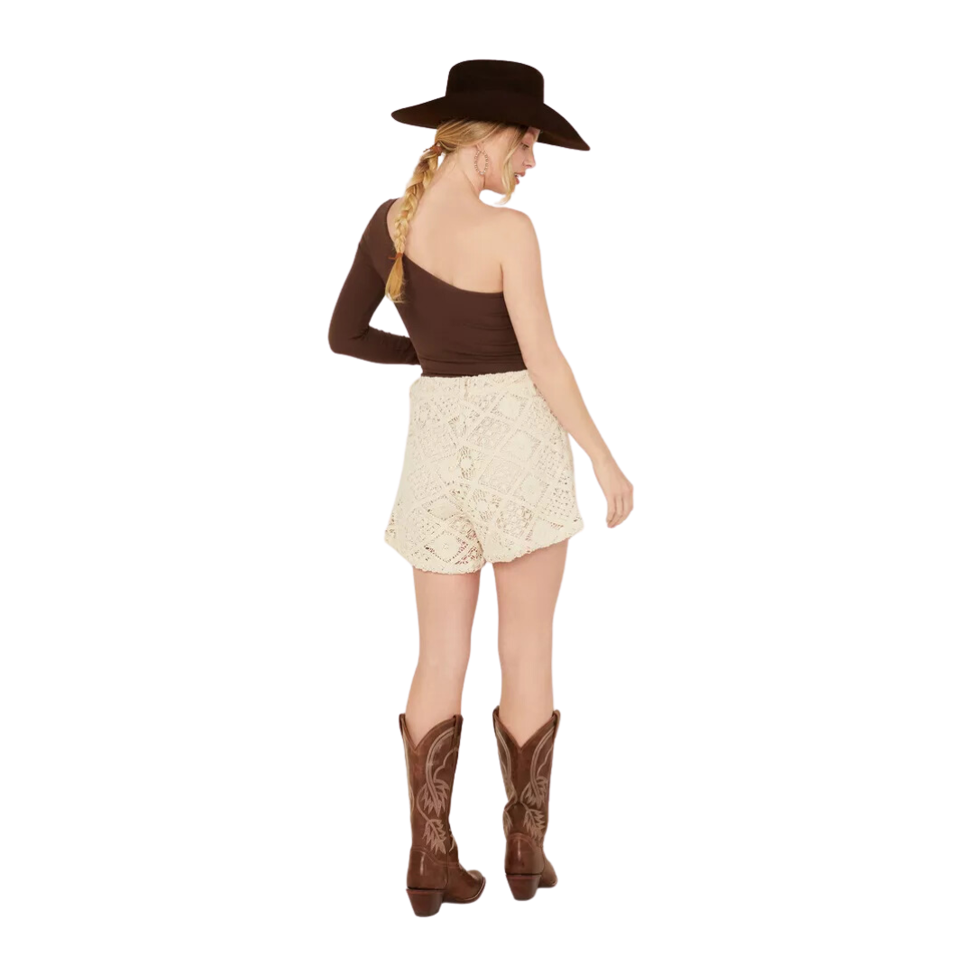 Miss Me Women's High Rise Crochet Beige Shorts