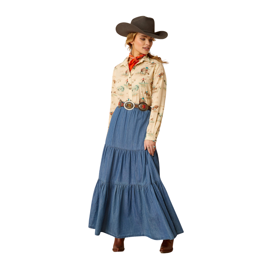 Ariat Women's Chambray Medium Blue Tier Skirts