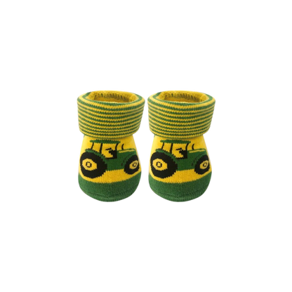 Yellow/Green John Deere Tractor Cuff Bootie Cute Quality