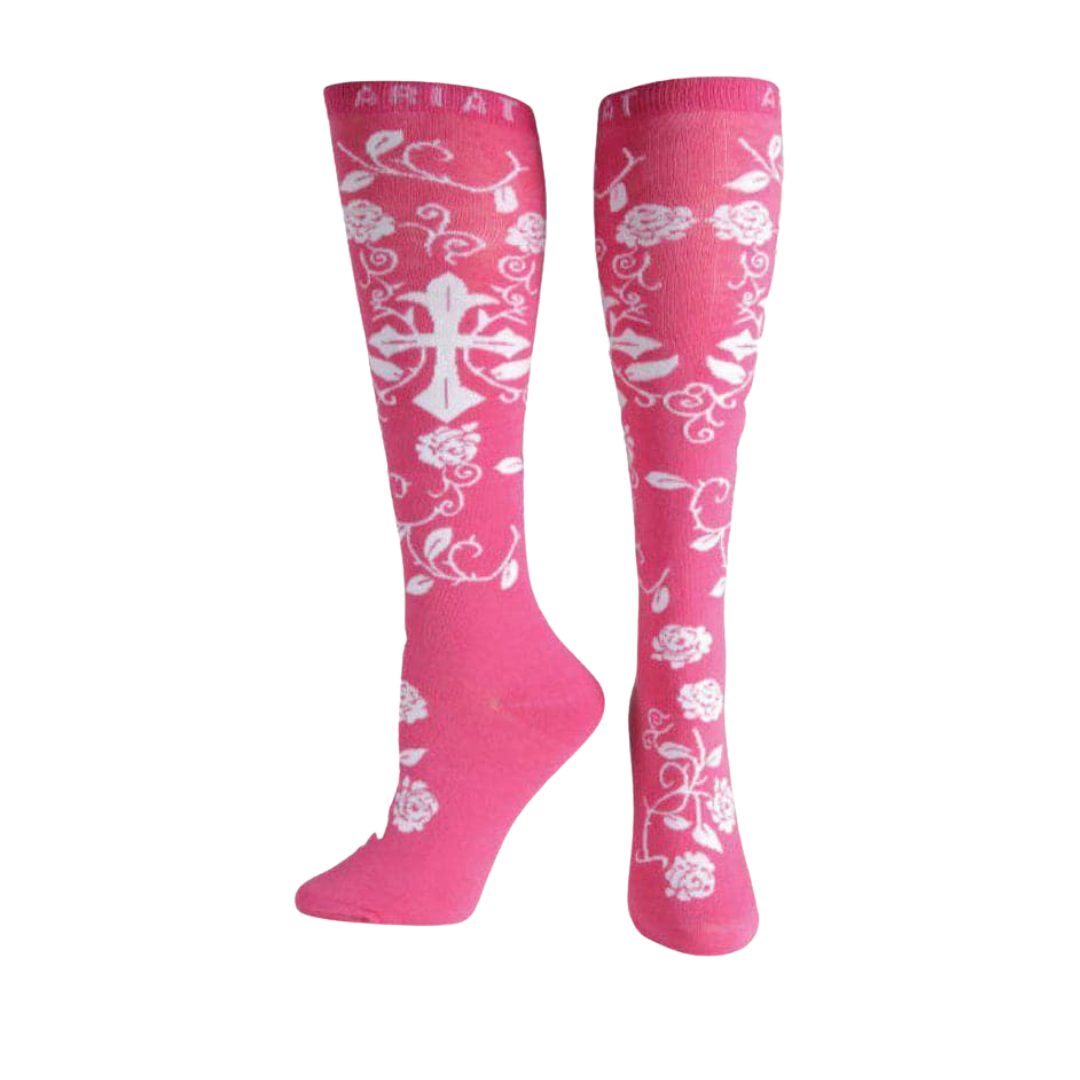 Ariat Women´s Pink & White Cross Knee Sock