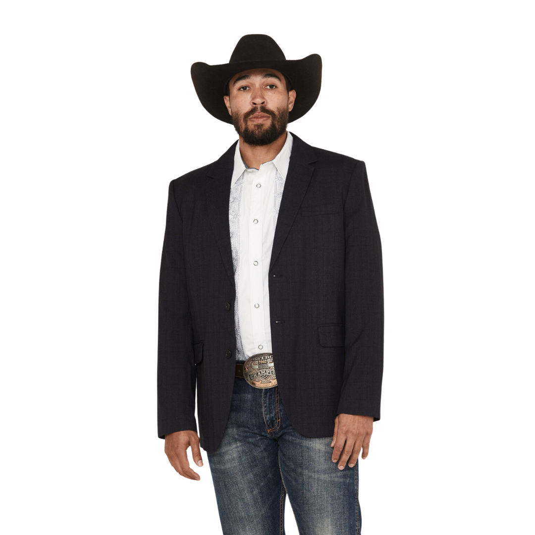 Panhandle Men's Tonal Plaid Print Slim Sport Black Coat