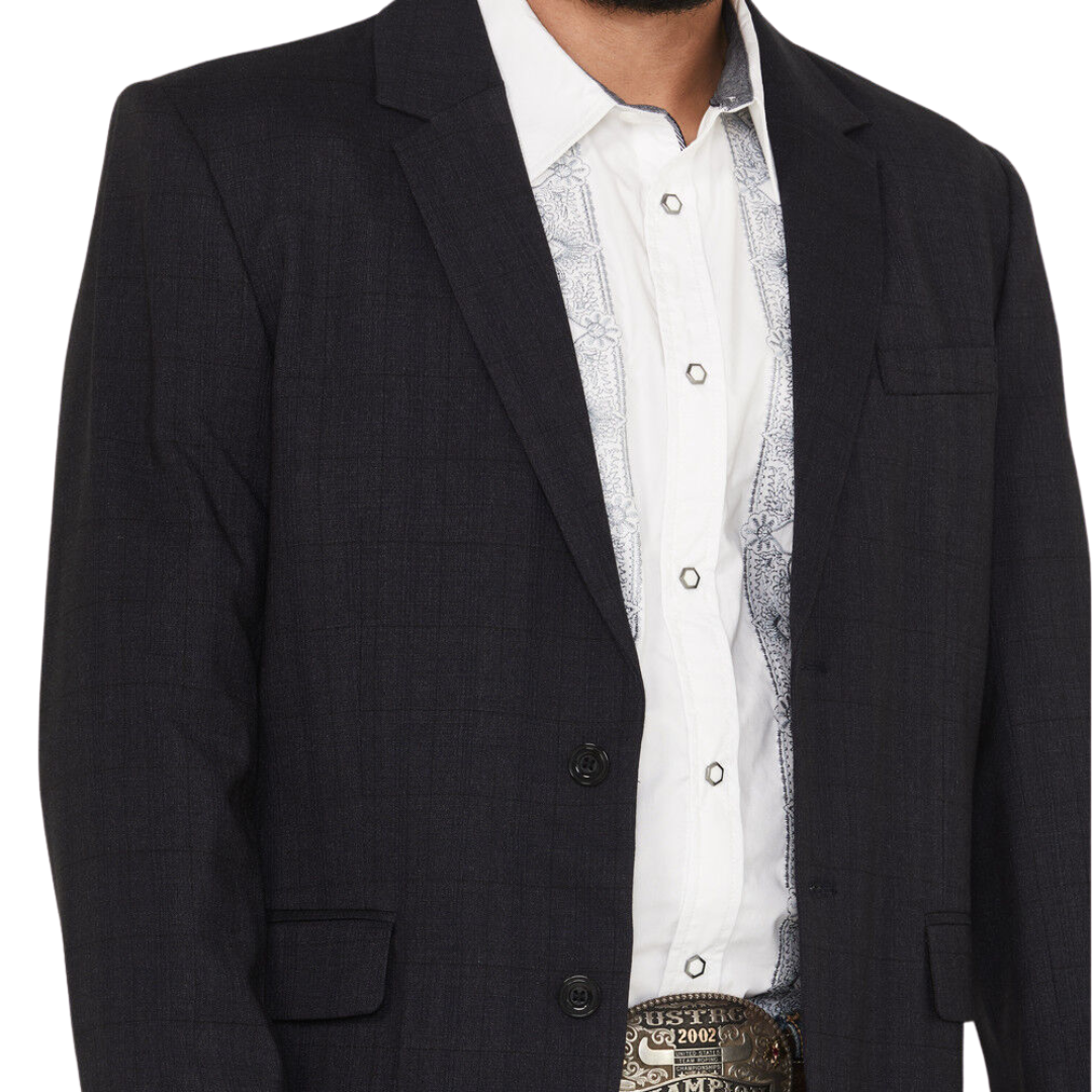 Panhandle Men's Tonal Plaid Print Slim Sport Black Coat