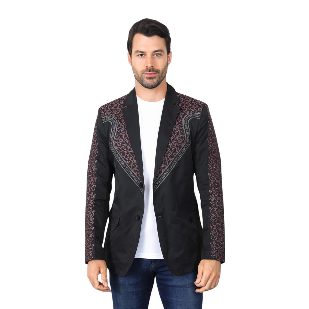 Platini Men's Embroidery Fashion Black Charcoal Blazer