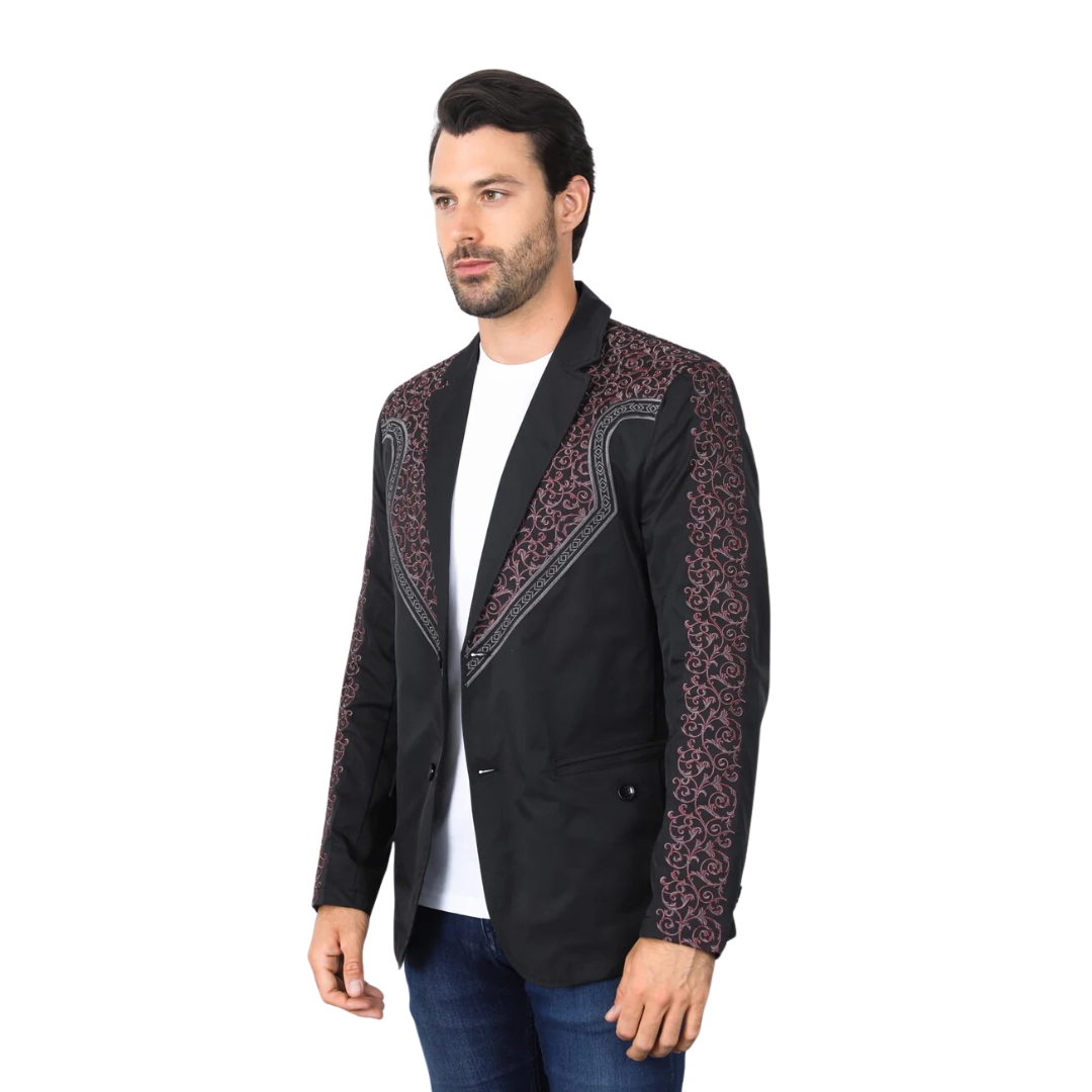 Platini Men's Embroidery Fashion Black Charcoal Blazer