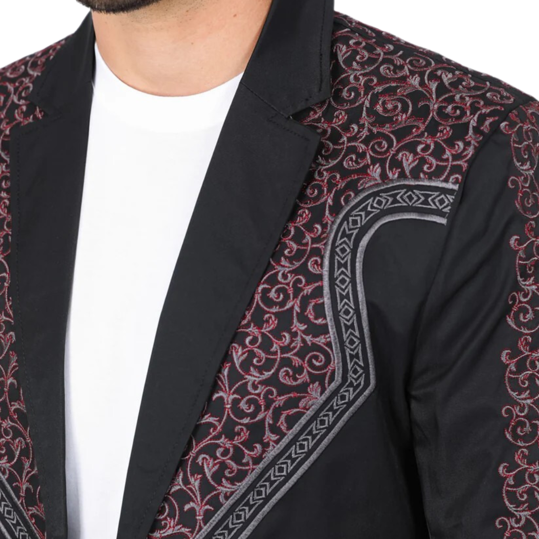 Platini Men's Embroidery Fashion Black Charcoal Blazer