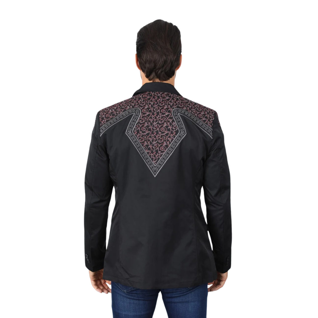 Platini Men's Embroidery Fashion Black Charcoal Blazer