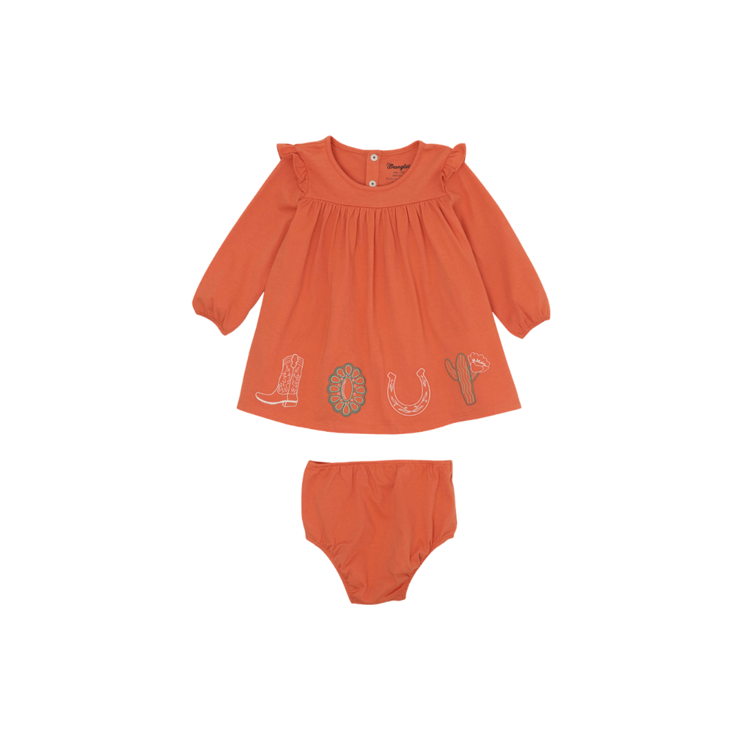 Wrangler Infant Girl's Western Coral Trapeze Orange Dress