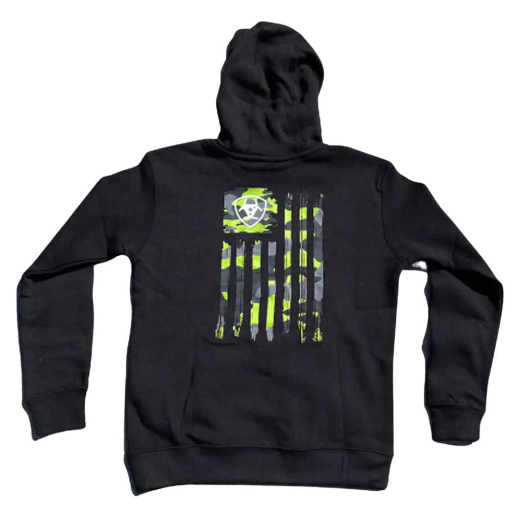 Ariat Youth Boy's Camo Flag Graphic Black Hoodie