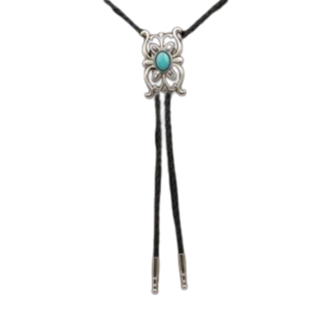 Double S Unisex Silver Scroll Stone Turquoise Bolo Tie