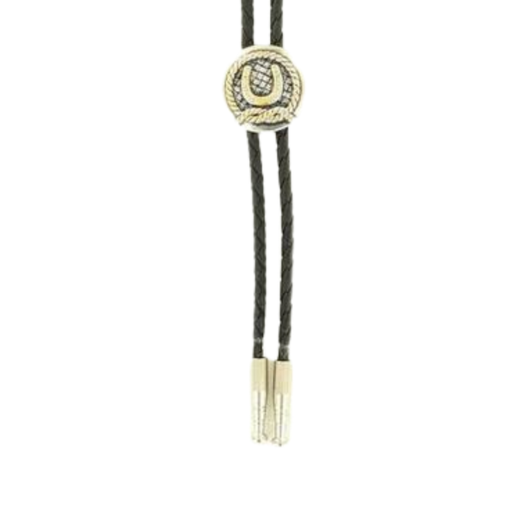 Double S Youth Boy's Round Horseshoe Black Bolo Tie