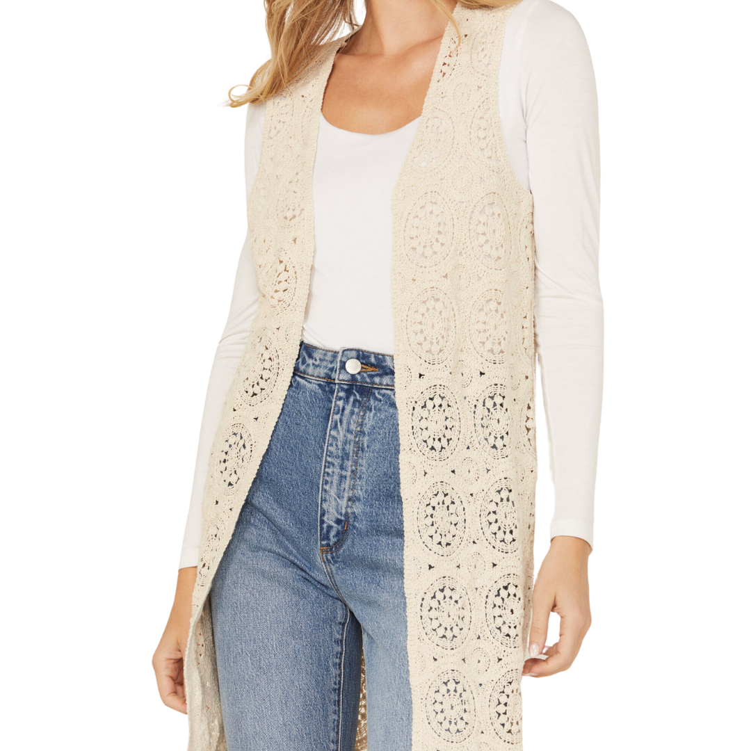 Miss Me Women's Long Cream Vest