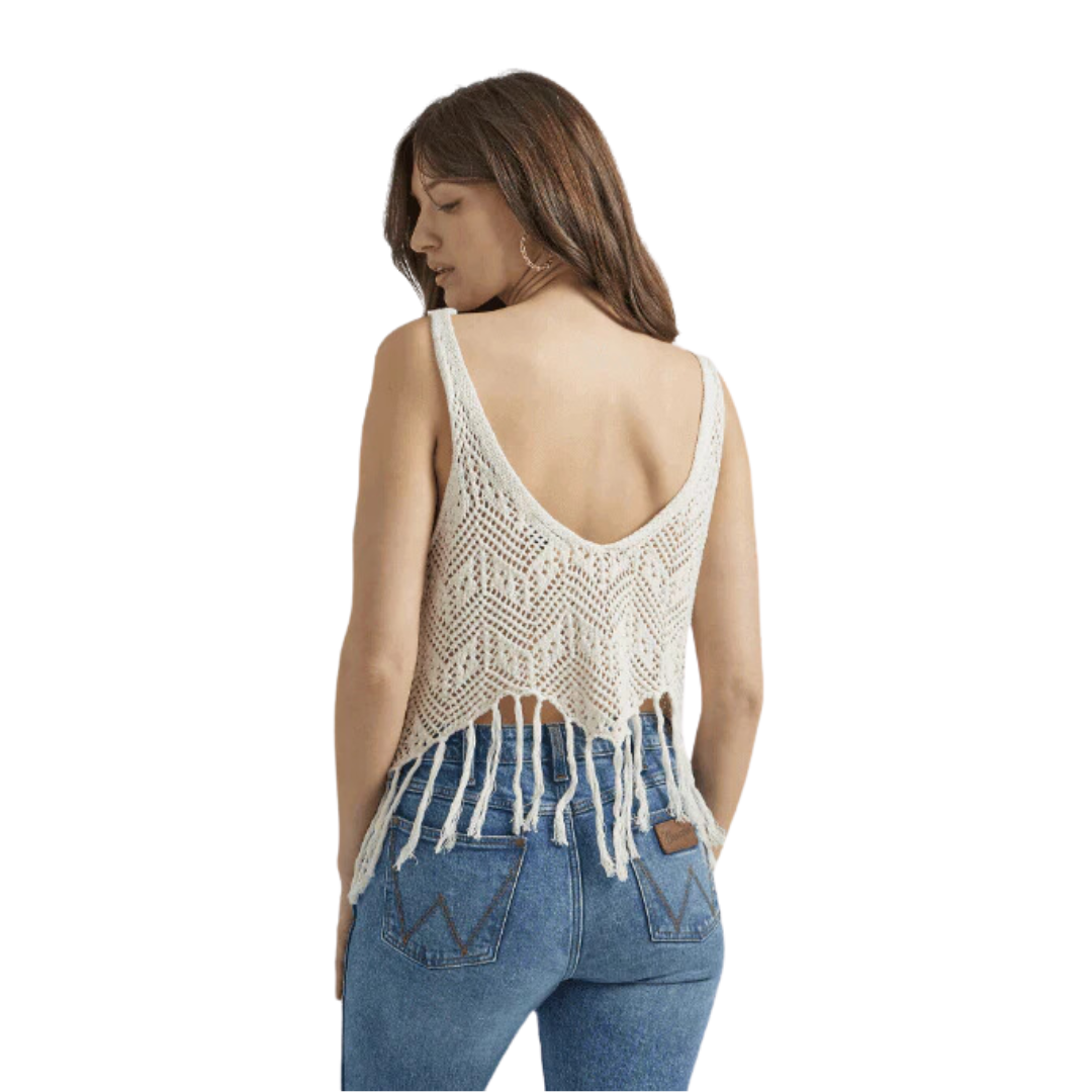 Wrangler Women's Crochet Fringe Cream Vest