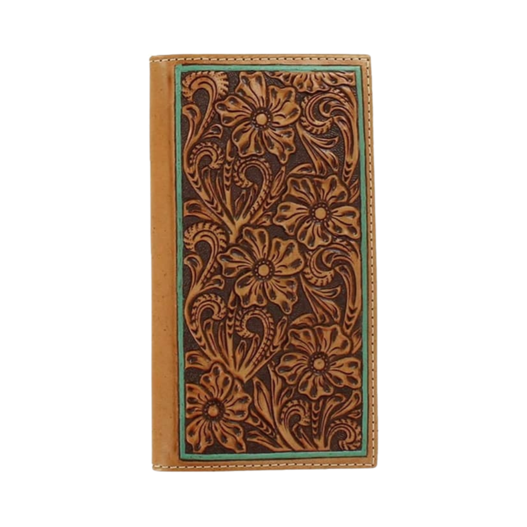 Ariat Men's Rodeo Western Floral Embossed Brown Wallet