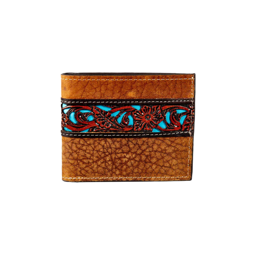 Gem Dandy Men's Tan Front Pocket Turquoise Wallet.