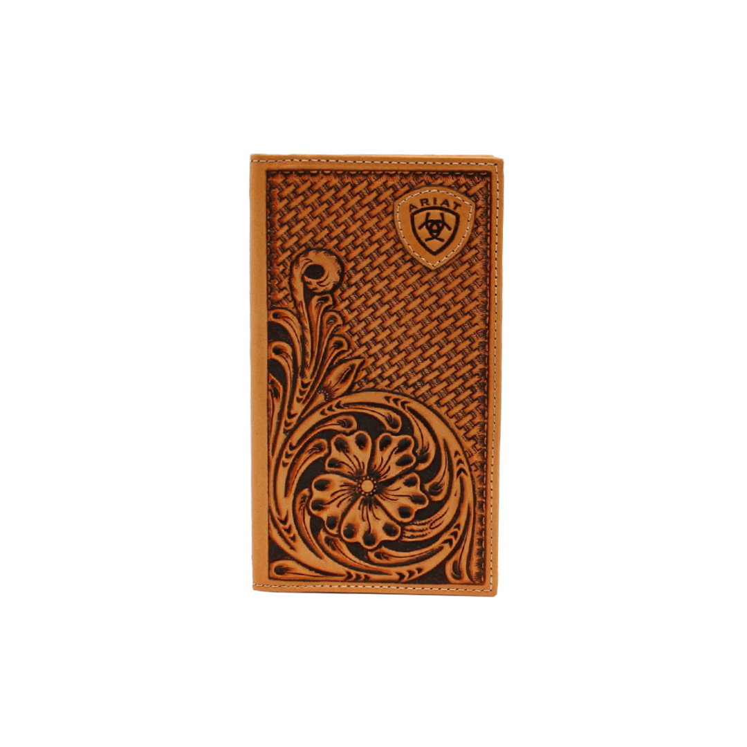 Ariat Men's Basketweave Floral Embossed Rodeo Tan Wallet