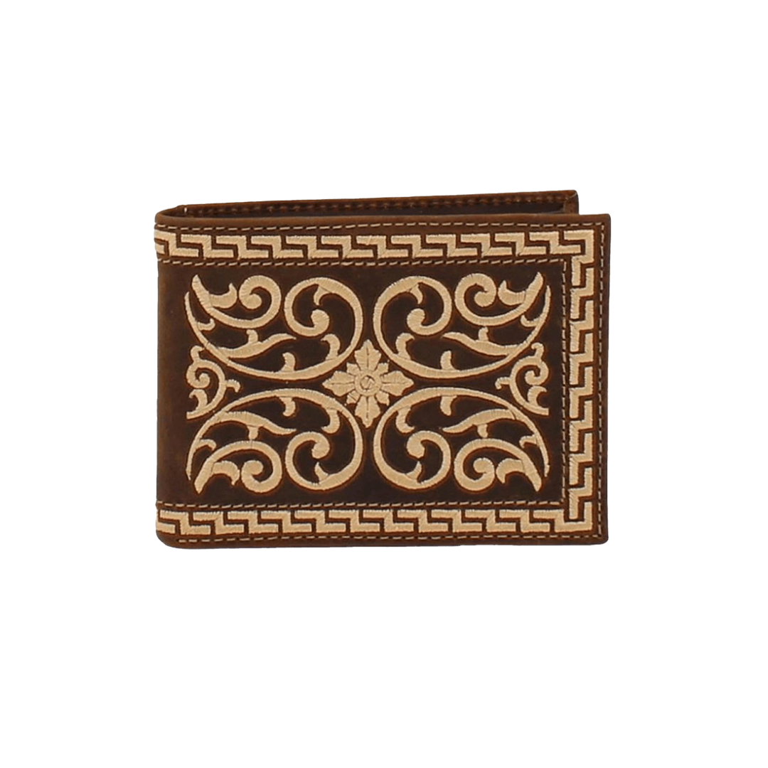 Nocona Men's Cream Embroidered Brown Wallet