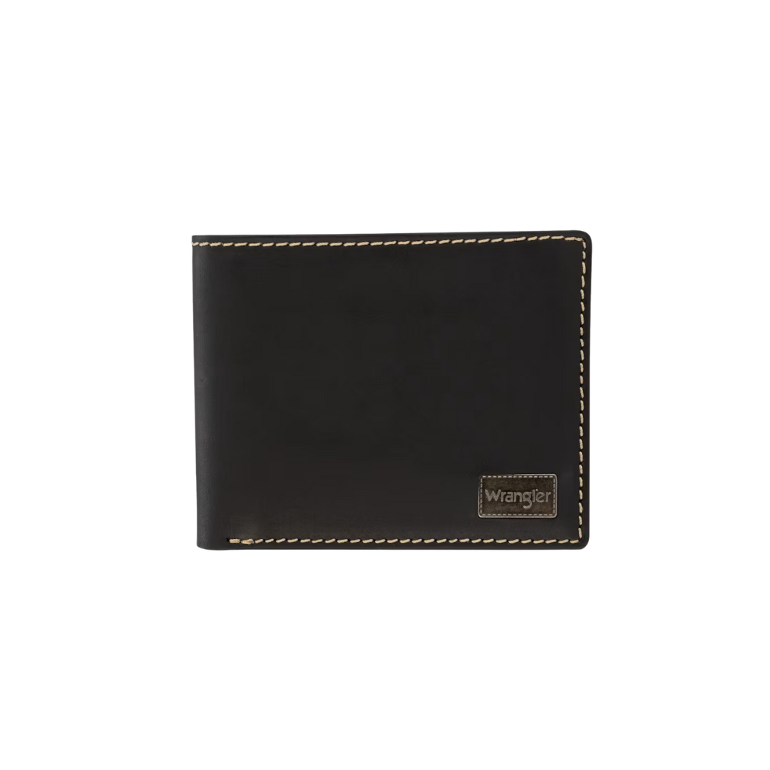 Wrangler Men's Leather Bifold Black Wallet