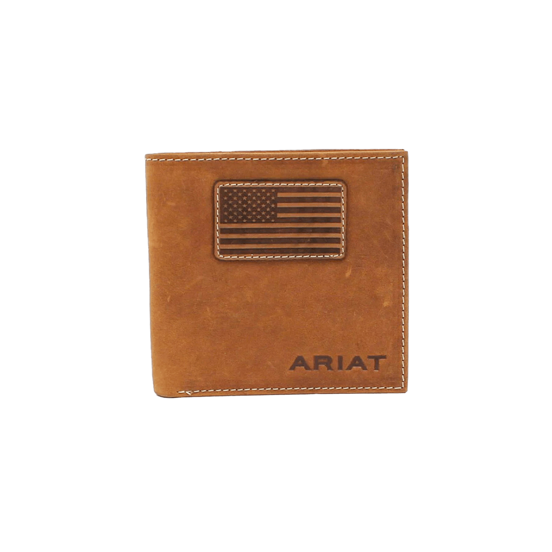 Ariat Men's Bifold Flag Patch Logo Brown Wallet