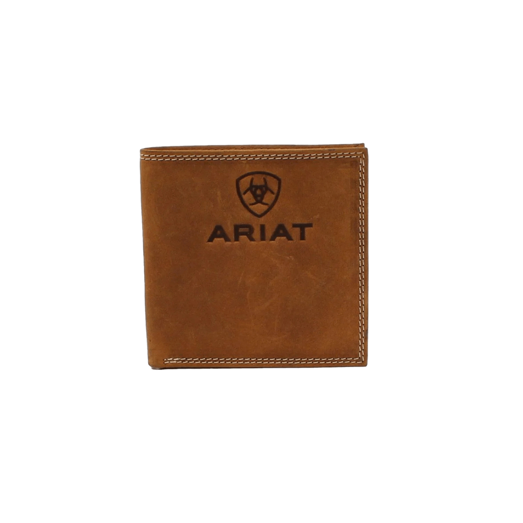 Ariat Men's Embossed Logo Leather Bifold Brown Wallet
