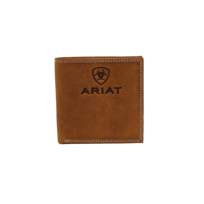 Ariat Men's Embossed Logo Leather Bifold Brown Wallet