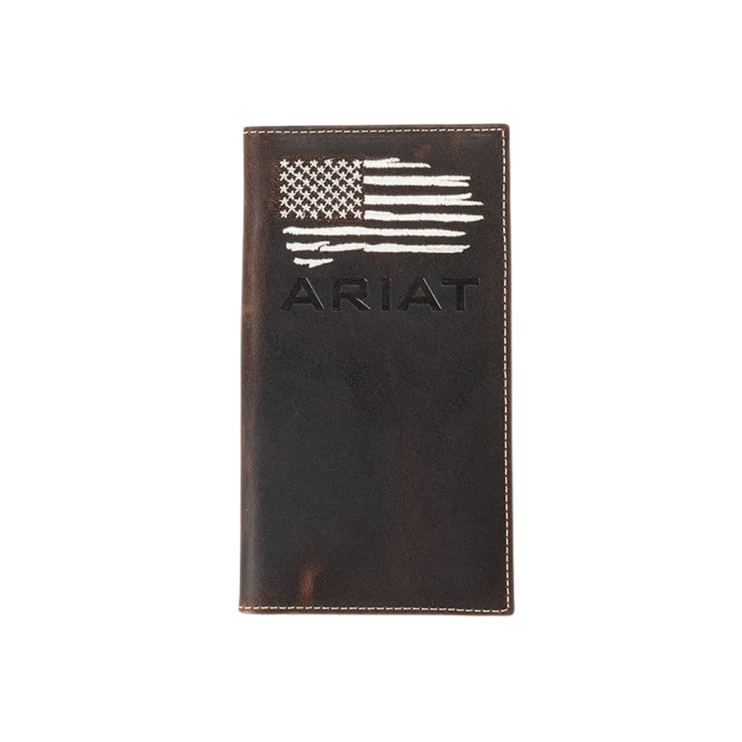 Ariat Men's Distressed American Flag Rodeo Brown Wallet