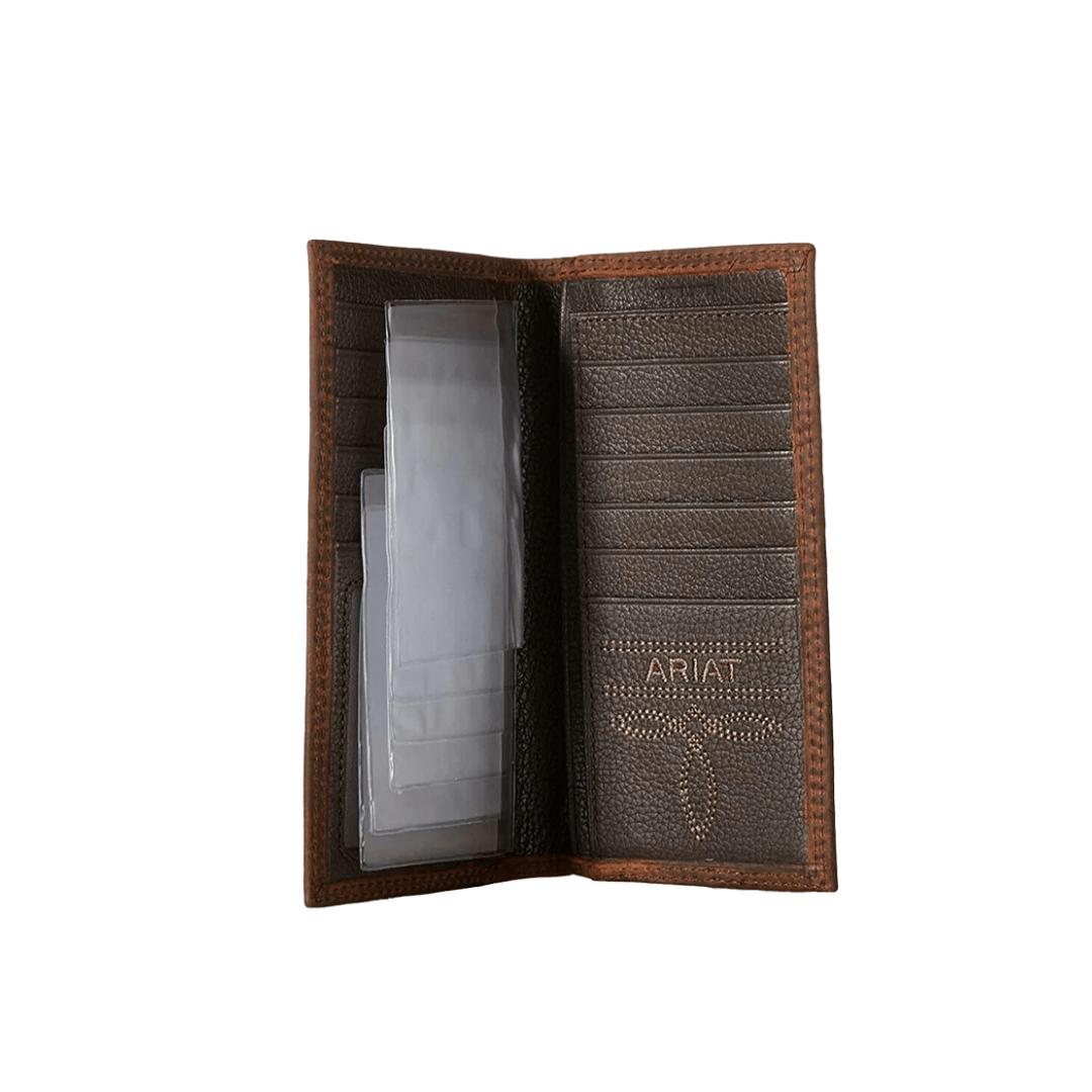 Ariat Men's Rowdy Rodeo Triple Stitch Bi Fold Brown Wallet
