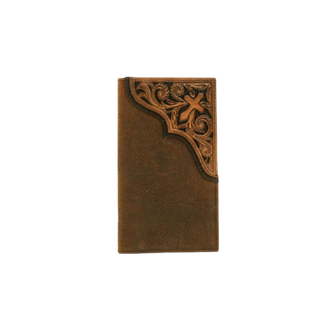 Ariat Men's Rodeo Checkbook Cover Brown Wallet