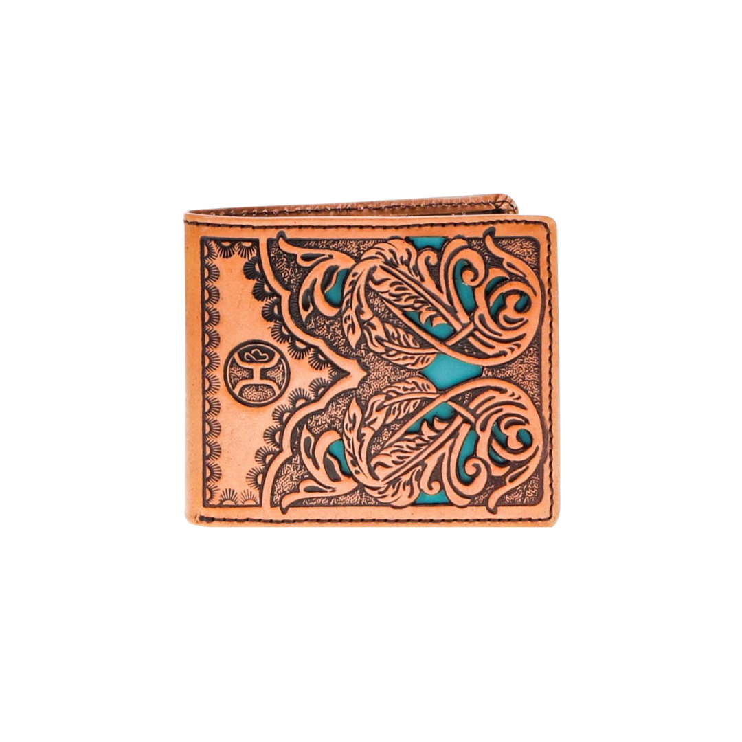 Hooey Men's Phoenix Bifold Leather Tan Turquoise Wallet