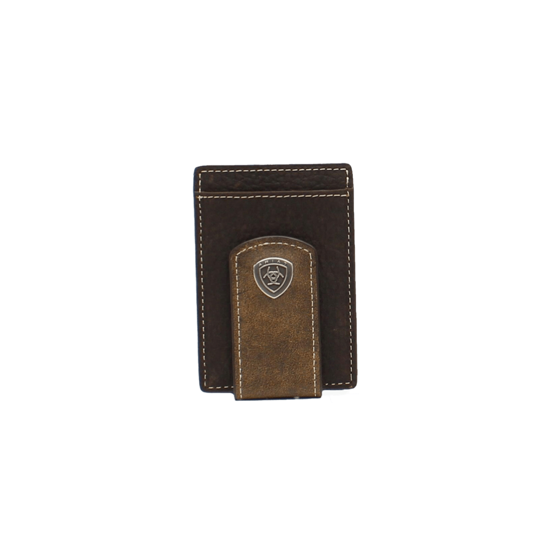 Ariat Men's Shield Concho Money Clip Brown Wallet