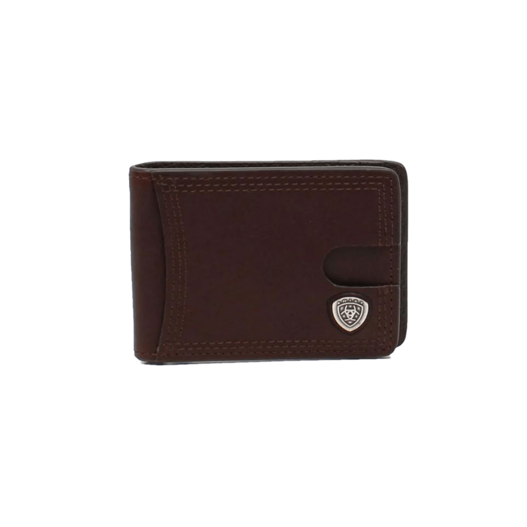 Ariat Men's Shield Concho Bifold Money Clip Brown Wallet