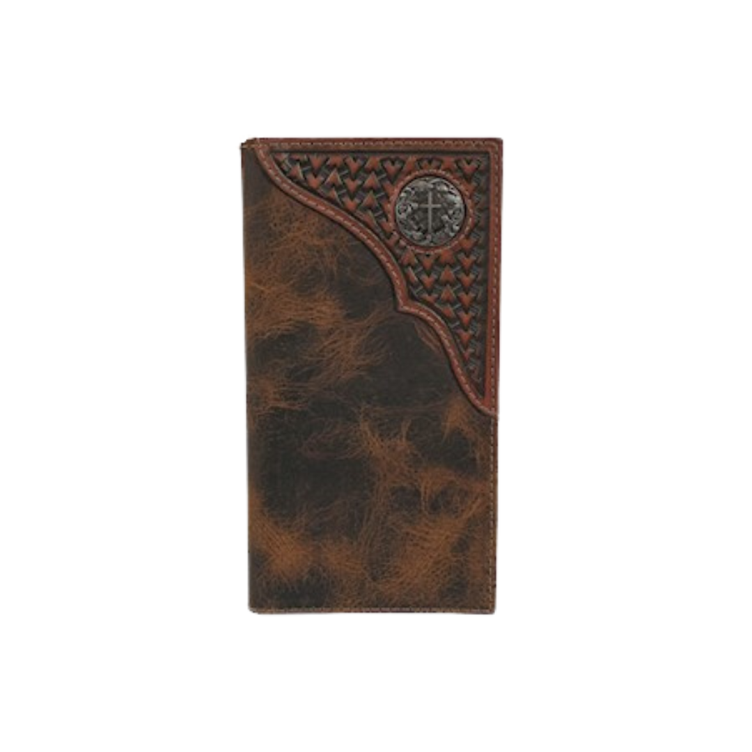 Justin Men's Rodeo Tooled Yoke Concho Brown Wallet