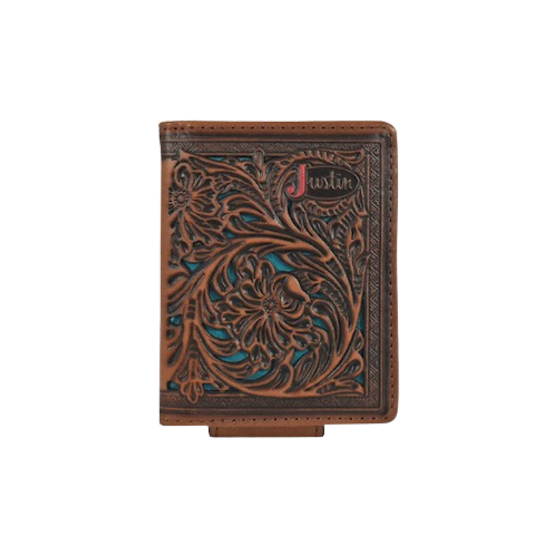 Justin Men's Bi Fold Card Tooling Underlay Brown Wallet