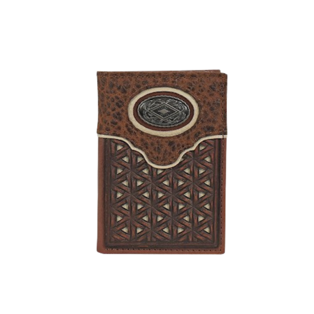 Justin Men's Trifold Lattice Tooling Brown Wallet