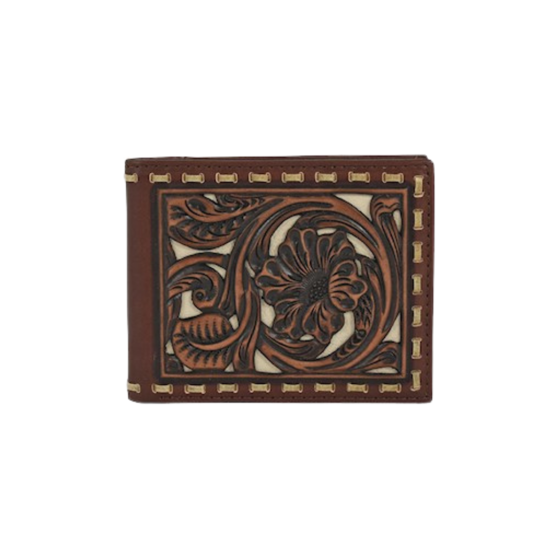 Tony Lama Men's Large Bi Fold Tooling Brown Wallet