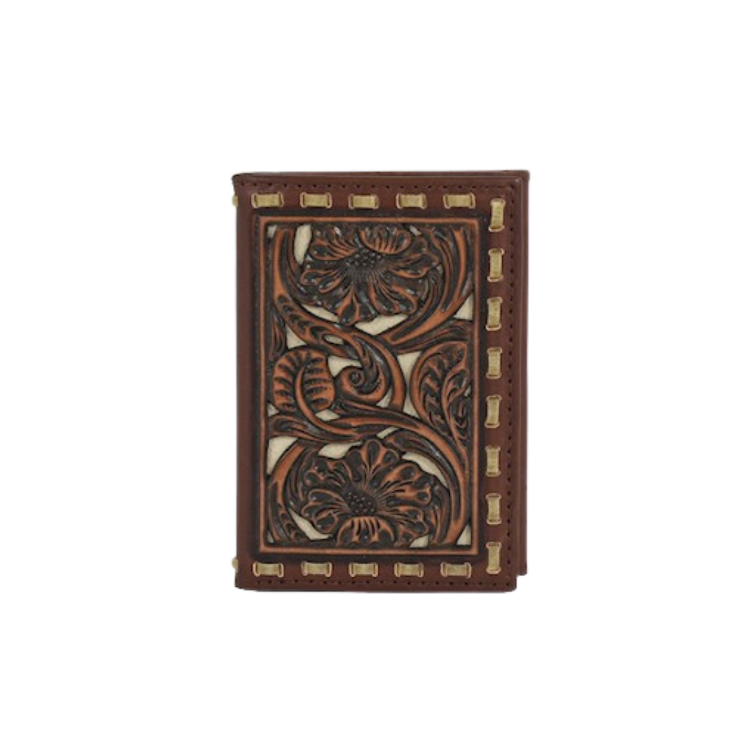Tony Lama Men's Tri Fold Tooling Brown Wallet