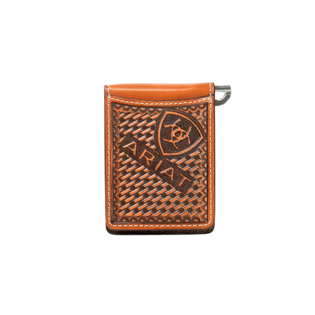 Ariat Men's Sunburst Basketweave Brown Money Clip