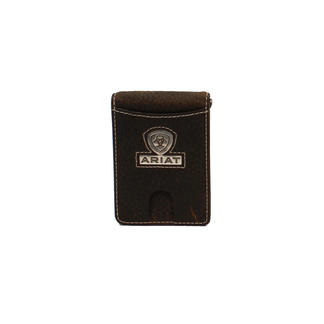 Ariat Men's Logo Concho Rowdy Money Clip Brown Wallet