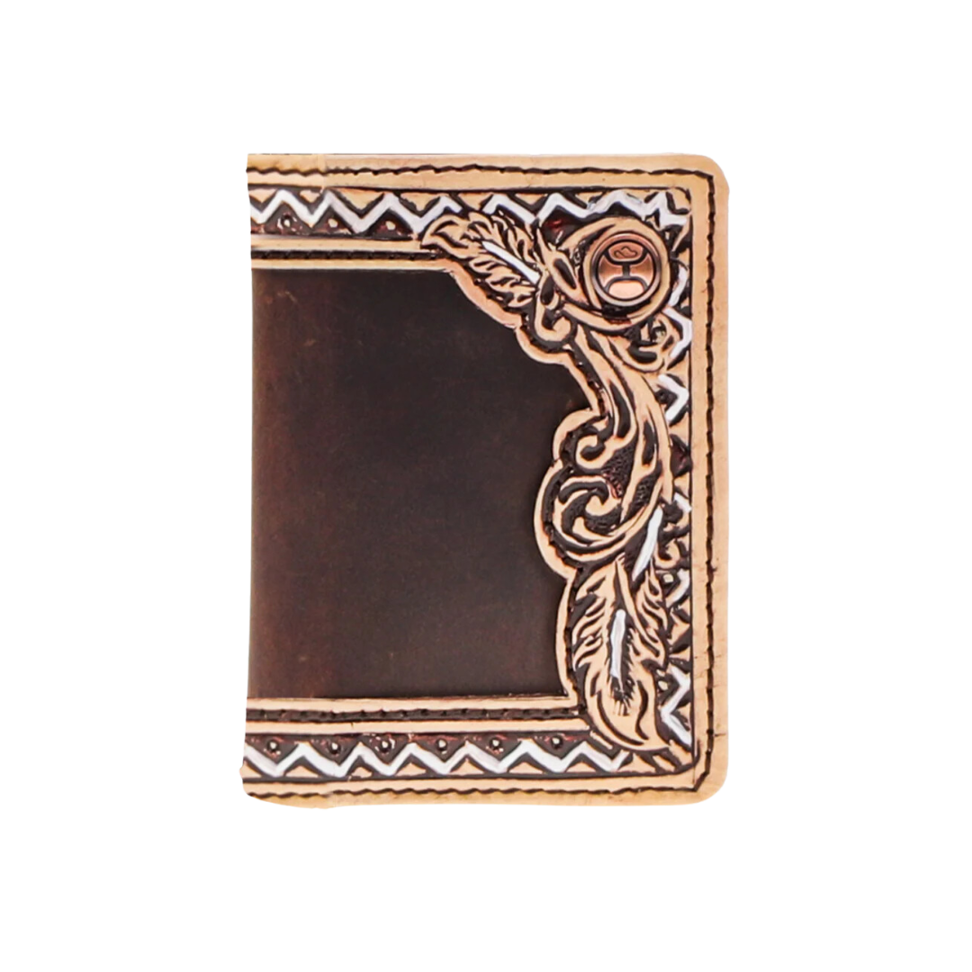 Hooey Men's War Paint Hand Tooled Aztec Bifold Brown Tan Money Clip