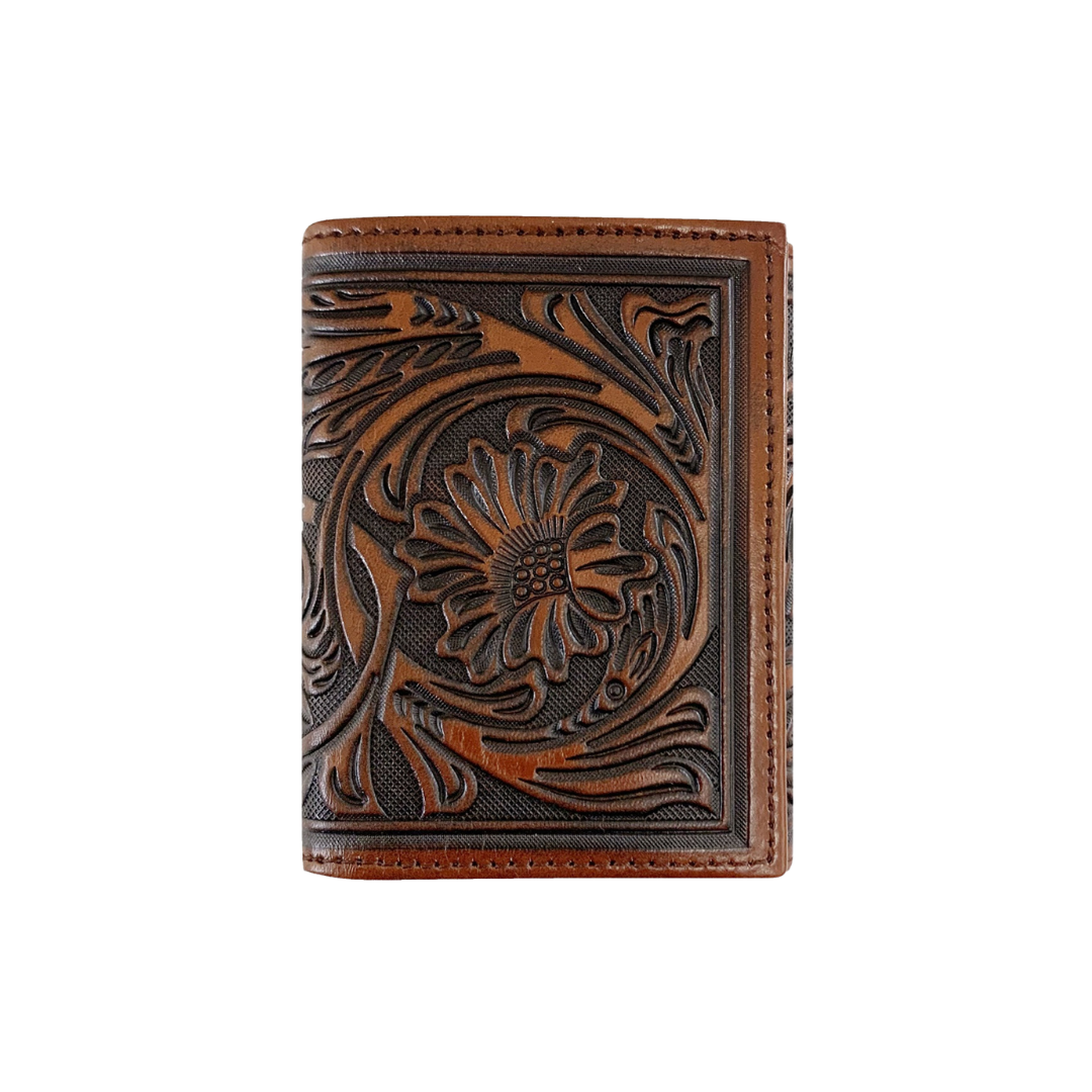 Stetson Men's Tooled Tri-Fold Brown Wallet