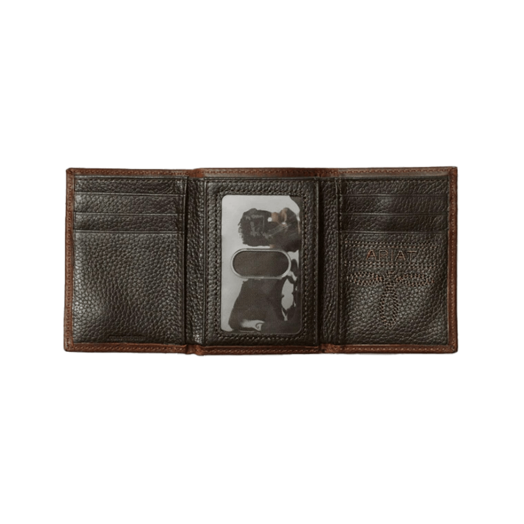 Ariat Men's Dark Copper Tri Fold Small Shield Brown Wallet